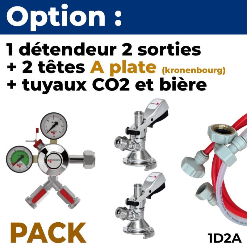 Option pack 2 lignes : détendeur + 2 têtes A "plate" kronenbourg + tuyaux