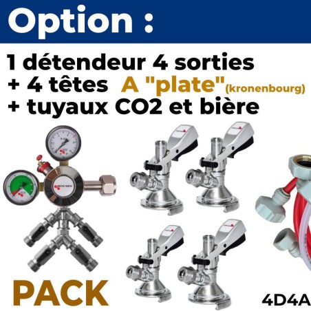 Option pack 4 lignes : détendeur + 4 têtes A "plate" kronenbourg + tuyaux