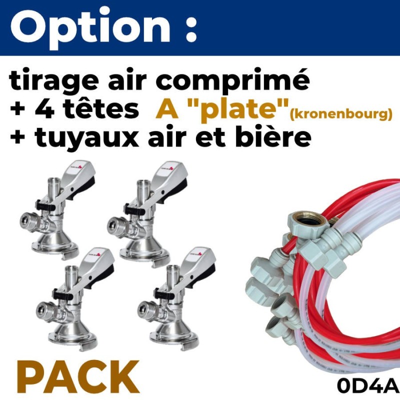 Option pack 4 lignes sans CO2 :  4 têtes A plate Kronenbourg + tuyaux