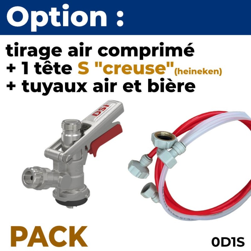 Option pack 1 ligne sans CO2 :  1 tête S creuse "Heineken" + tuyaux