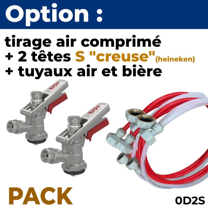 Option pack 2 lignes sans CO2 :  2 tête S creuse "Heineken" + tuyaux