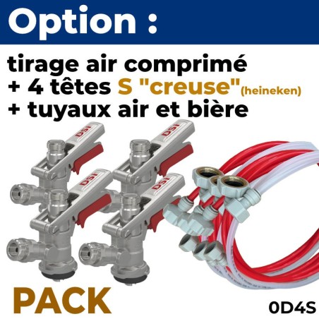 Option pack 4 lignes sans CO2 :  4 tête S creuse "Heineken" + tuyaux