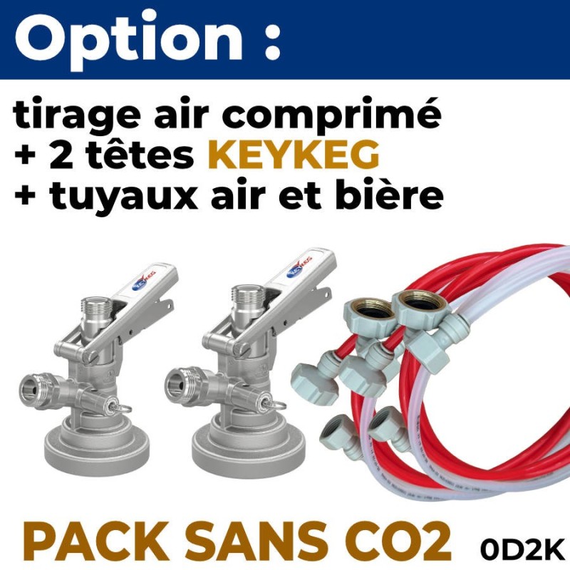 Option pack 2 lignes sans CO2 :  2 têtes KeyKeg  (fût plastique ) + tuyaux