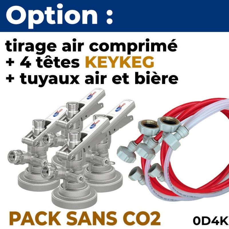 Option pack 4 lignes sans CO2 :  4 têtes KeyKeg  (fût plastique ) + tuyaux