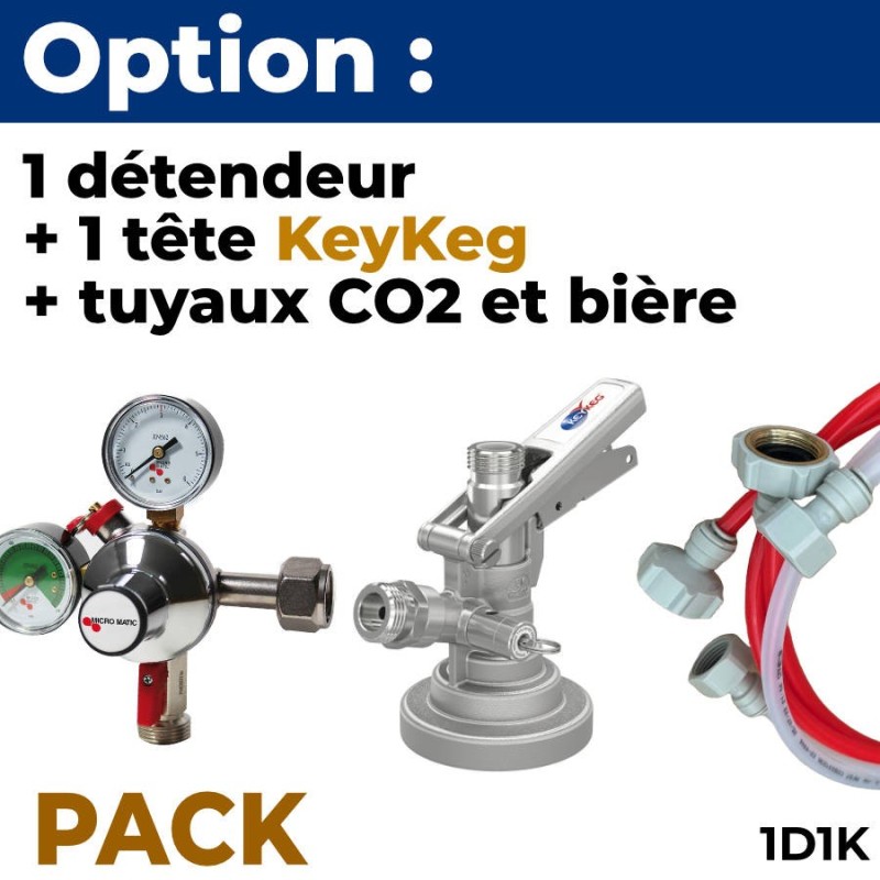 Option pack 1 ligne : détendeur + 1 tête KeyKeg fût plastique