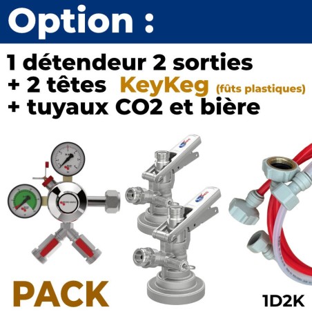 Option pack 2 lignes : détendeur + 2 têtes KeyKeg fût plastique