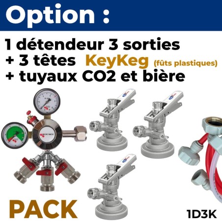 Option pack 3 lignes : détendeur + 3 têtes KeyKeg fût plastique