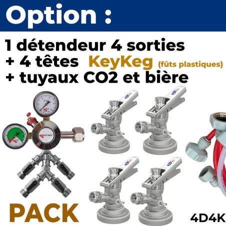 Option pack 4 lignes : détendeur + 4  têtes KeyKeg fût plastique