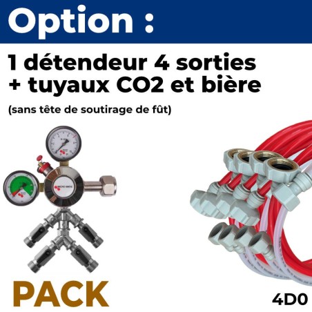 Option pack  4 lignes : détendeur seul 4 sorties + tuyaux (sans têtes)