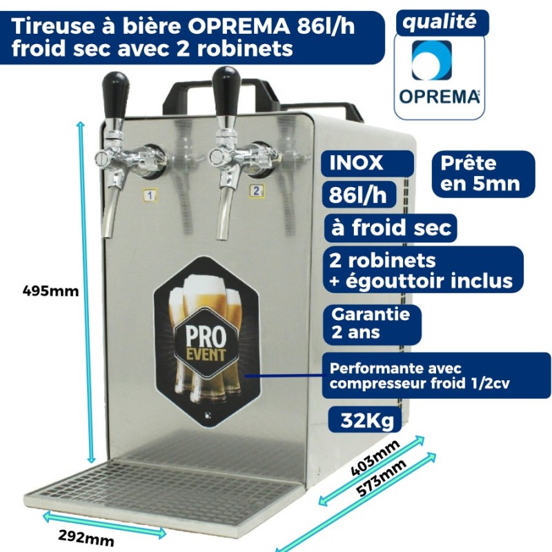 Spécifications techniques de la tireuse à bière Oprema 86l/h avec 2 robinets