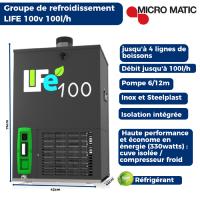 Groupe de refroidissement MicroMatic Life 100V basse consommation 100L/h avec 4 lignes de boissons