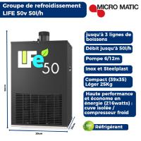 Groupe de refroidissement MicroMatic Life 50V  basse consommation 50L/h avec 3 lignes de boissons 